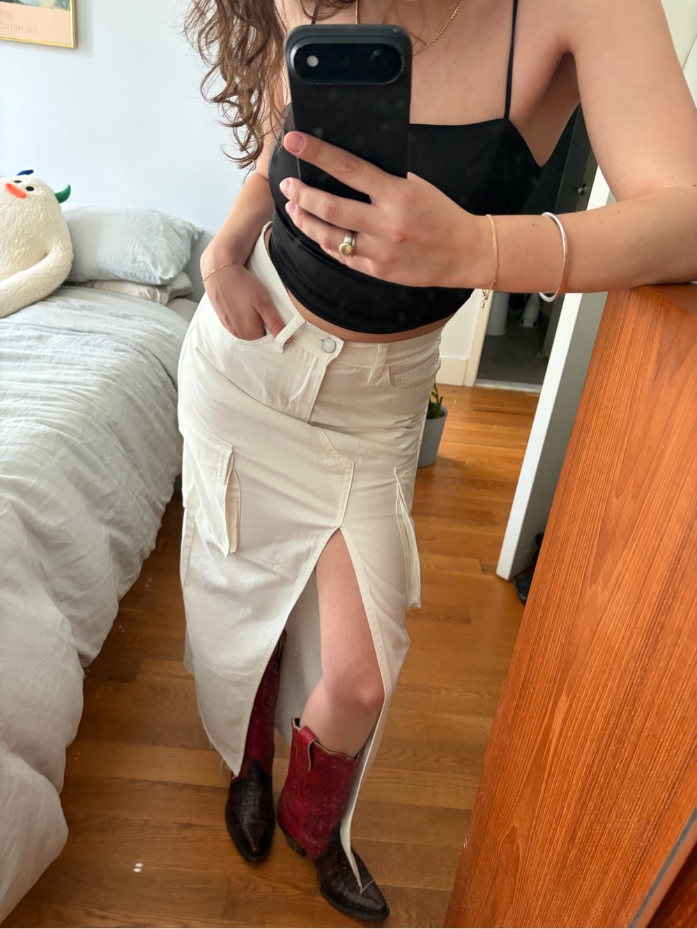 Heartloom Cream Maxi Cargo Skirt with Front Slit